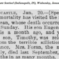 John Forhan's Death Notice and Notice of Family Deaths in the Indiana State Sentinel